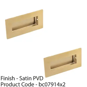 2 PACK - Recessed Sliding Door Flush Pull 102mm x 51mm 12mm Depth Satin Brass