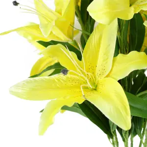 Pack of 6 x 100cm Large Yellow Lily Stem - 3 Flowers