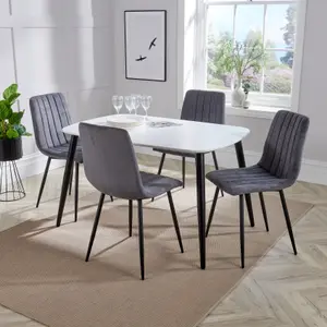 Core Products Aspen White 120cm Rectangular Dining Table with 4 Grey Fabric Straight Stitch Design Chairs