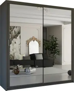 Sliding Wardrobes 4U Simona Double Mirror Sliding Door Wardrobe in 5 Colors - Grey (W)1200mm (H)2170mm