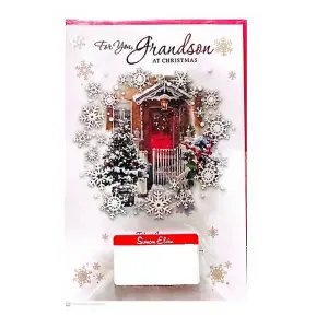 Simon Elvin For You Granson Snowflake Christmas Card (Pack of 6) White/Red/Green (One Size)