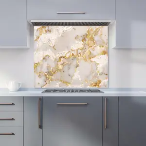 Gold And White Quartz Effect Premium Glass Kitchen Splashback W900mm x H650mm