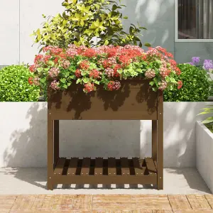 Berkfield Planter with Shelf Honey Brown 82.5x82.5x81 cm Solid Wood Pine