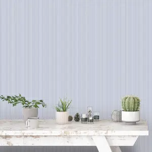 Galerie Miniatures 2 Blue White Ticking Stripe Smooth Wallpaper