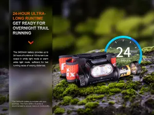 Fenix HM65R-T V2.0 Black, USB-C Rechargeable Head Torch - 1600 lm - 170m Beam - Separate White/Warm White Light - IP68 Waterproof