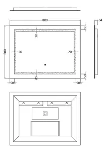 Rectangular Landscape LED Illuminated Touch Sensor Mirror with Demister, 800mm x 500mm - Chrome