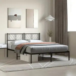 Berkfield Metal Bed Frame with Headboard Black 135x190 cm