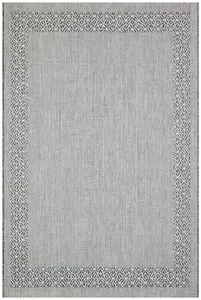 Grey Bordered Modern Easy To Clean Rug For Dining Room-200cm x 290 cm