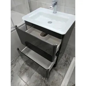 Bridge 595mm Single Bathroom Vanity with Integrated Glass Basin Grey / White