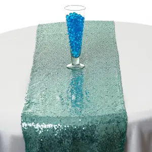 Neel Blue 11x108 Inch Shimmer Sequin Table Runner Glitter Fabric, Mint