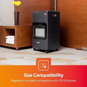 Geepas Portable Ceramic Gas Heater 4.2KW Mobile Electric & Piezoelectric Ignition