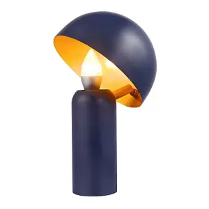 Modern Navy Blue Mushroom Lamp with Tilted Gold Inner Shade and Fabric Cable