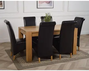 Kuba 150 x 85 cm Chunky Medium Oak Dining Table and 6 Chairs Dining Set with Montana Black Leather Chairs