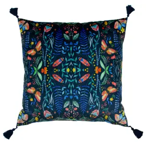 furn. Kaleidoscopic Velvet Tasselled Feather Filled Cushion