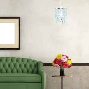 ValueLights Ceiling Pendant Light Shade With Teal And Clear Acrylic Jewel Effect Droplets