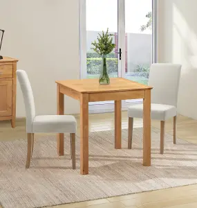 Hallowood Furniture Hereford Small Dining Table with 2 Straight Back Oak Chairs (Beige Seat)