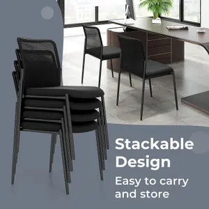 Costway Set of 2 Reception Chairs Stackable Office Armless Chairs Mesh Guest Chairs w/ Padded Seat