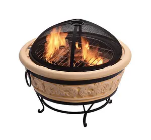 Teamson Home HR26303AA-S Sand Wood Burning Fire Pit inc Poker, Grill, Lid