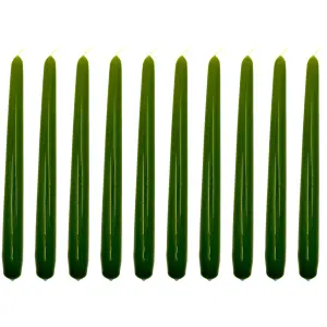 Tapered Dinner Candles, Pack of 10, Unscented, Long Burning Time, 24 cm / 19.45" (Olive, Varnished)