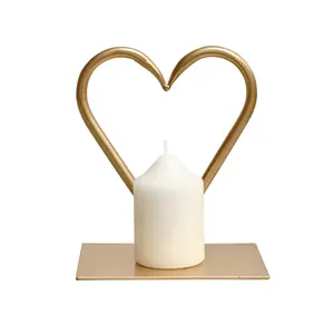 Melody Maison Gold Love Heart Shaped Candle Holder Stand - 15.5cm