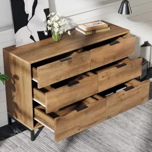 Wooden Sideboard Cabinet for Living Room, Modern Chest of Drawers with 6 drawers for Bedroom Console Table for Living Room