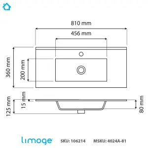 4024A Ceramic 80cm x 35cm Thin-Edge Inset Basin with Rectangular Bowl