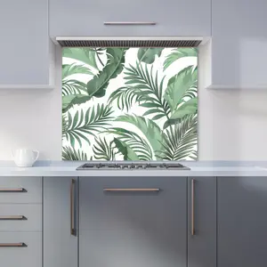 Trendy Tropical Leaves Premium Glass Kitchen Splashback W900mm x H650mm