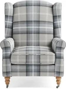 Dunelm Oswald Grande Check Wingback Armchair, Country, Grey Oswald Wingback, Textured Weave Fabric