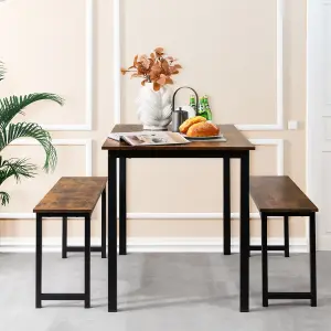 Costway 3 PCS Dining Table Set Space-Saving Kitchen Table Set w/2 Benches