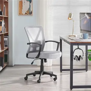 Yaheetech Ergonomic Mid-back Swivel Mesh Office Chair - Light Grey