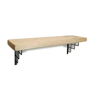 Solid Wood Handmade Rustical Shelf Unprimed 225mm 9 inch with Black Metal Bracket SQUARE Length of 80cm