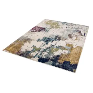 Abstract Multi Mustard Modern Easy to Clean Abstract Rug For Dining Room -200cm X 290cm