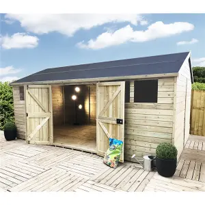 20 x 10 REVERSE Pressure Treated T&G Wooden Apex Garden Shed / Workshop - Double Doors (20' x 10' / 20ft x 10ft) (20x10)