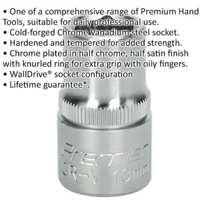 High-Quality 13mm Steel Drive Socket - 1/2 Inch Square Drive Chrome Vanadium Wrench Tool