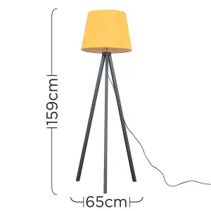 ValueLights Modern Grey Wood Tripod Design Floor Lamp With Mustard Shade