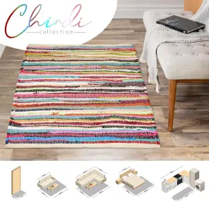 Chindi Handwoven Multi Coloured Recycled Rag Rug - 120 x 180cm