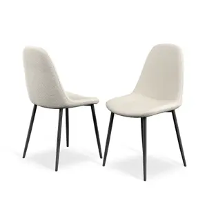 Donni Dining Table And Chairs -  Black Table Top w Black Legs + Maya Boucle Dining Chair Set Of 6 (Ivory White)