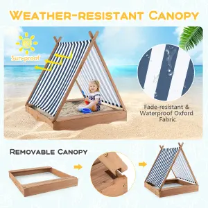 Costway Outdoor Kids Sandbox 124 x 123cm Wooden Cabana Sand Pit w/ 2 Seats & Cover