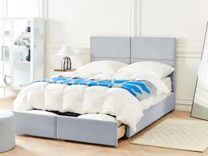 Velvet EU Double Size Ottoman Bed with Drawers Light Grey VERNOYES