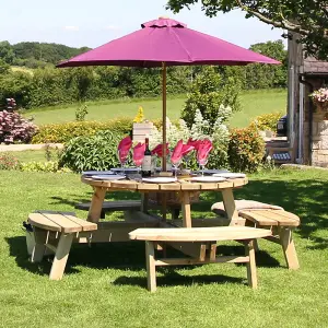 Zest Rose Round Wooden Picnic Table Garden Bench Seat FSC 8 Seater