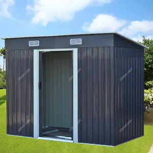 238cm W Charcoal Black Steel Outdoor Garden Storage Shed with Double Doors, 8 x 4 ft