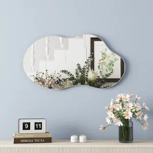 Asymmetrical Metal Framed Wall Accent Mirror Silver / 109.2cm H x 55.1cm W