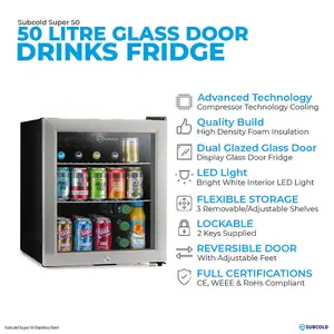 Subcold Super 50 LED Drinks Fridge - Stainless Steel