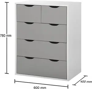 Alton 3+2 Drawer Bedroom Cabinet Bedside Chest Of Drawers White & Grey