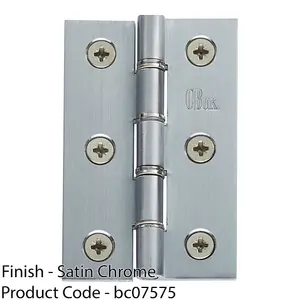 PAIR Double Steel Washered Butt Hinge - 76 x 50mm Satin Chrome Door Fixing