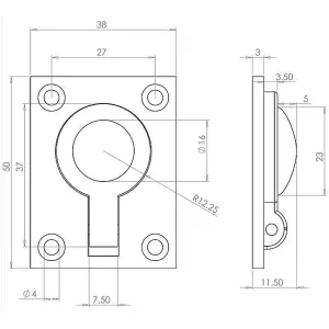 AFIT Polished Chrome Flush Ring Cabinet Door Pull 50 x 38mm