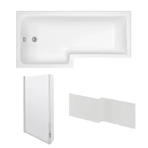 Dezine Cubo 1700 x 850mm L Shaped Left Hand Shower Bath with Panel and Bath Screen