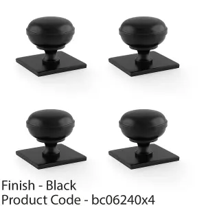 4 PACK - Classic Round Cabinet Door Knob & Matching Backplate - Matt Black 38mm Handle