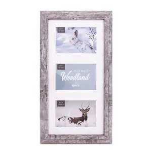 Kenro Harmony Woodland Silver Grey Rustic Wood Effect Photo Frame for 3 Photos 6x4 Inch / 10x15cm - HW1015GY/3