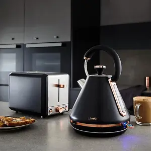 Tower Cavaletto Black 1.7L Pyramid Kettle, 2 Slice Toaster & 20L Microwave Set